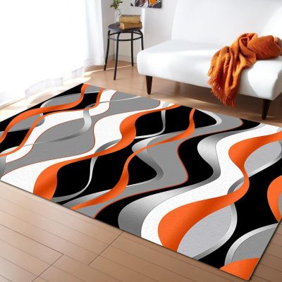 Geometric Abstract Orange Indoor Area Rugs, Abstract Lines Gradient Orange Non-Slip Kids Rug, Upholstery Rug with Non-Slip Backing for Kids Boys Girls Bedroom Living Room Dining Room Study 6.6ftx5.3ft