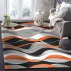 Geometric Abstract Orange Indoor Area Rugs, Abstract Lines Gradient Orange Non-Slip Kids Rug, Upholstery Rug with Non-Slip Backing for Kids Boys Girls Bedroom Living Room Dining Room Study 6.6ftx5.3ft view 3
