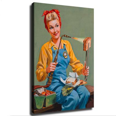 1940s Pin-Up Girl Rosie The Riveter Welding Lunch Picture Poster Modern Family Bedroom Office Background Wall Art HD Picture Canvas Printing Artwork Decor Posters (0812inch-No Framed)