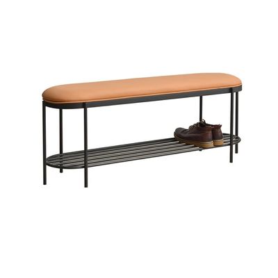 CHICKEN Shoe Bench Shoe Stool with Leather Pedestal Entry Bench Metal Shoe Rack Bench 2 Tier Storage Shelf for Living Room Bedroom Hallway Shoe Shelf for Entryway (Color : A, Size : 90cm/35.43inch)