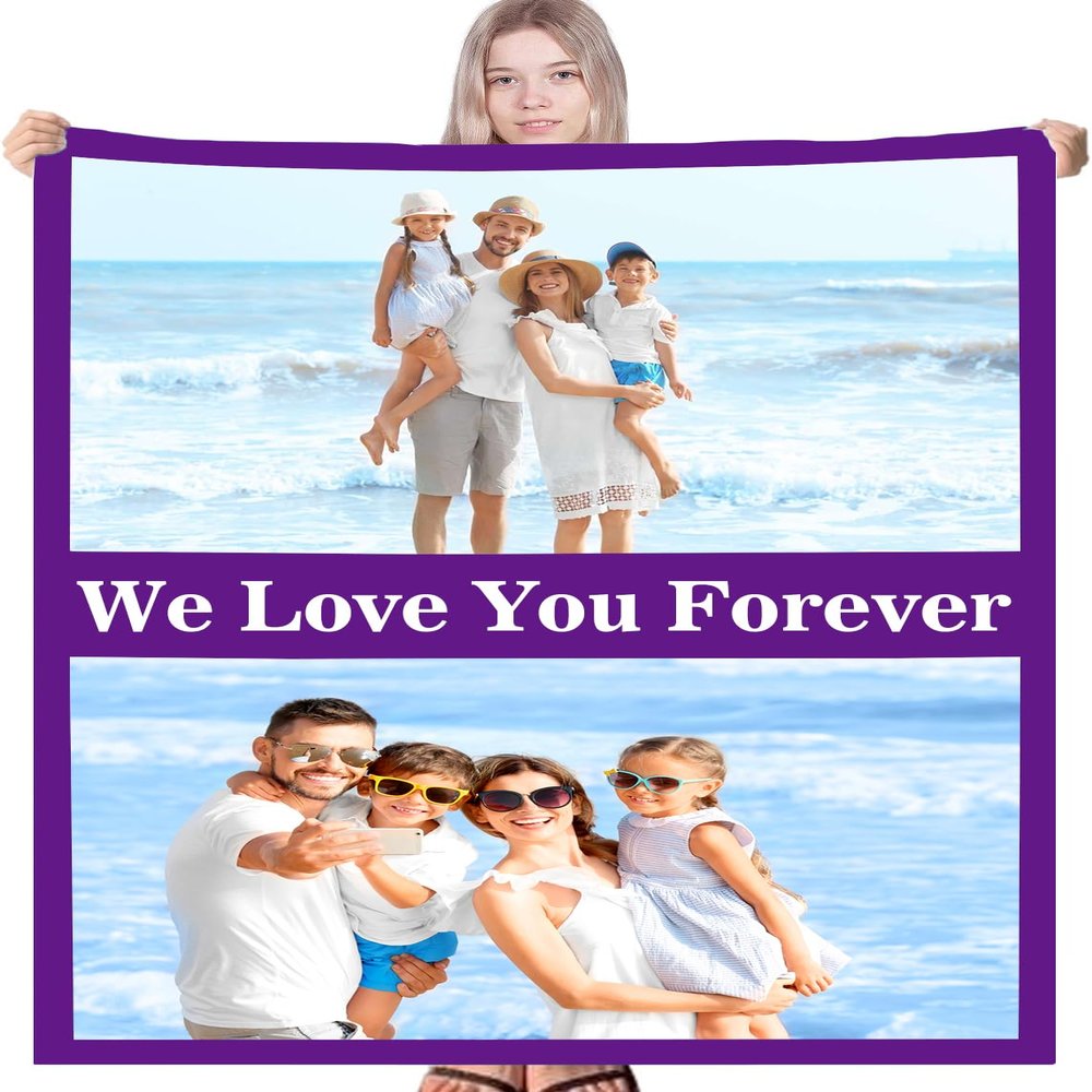 Personalized Blankets with Photos & Text, Customized Blankets with Pictures, Custom Throw Blankets for Adult Kid Birthday Christmas Halloween Fathers Mothers Valentines Day Gift, 40" W x 50" L