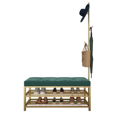 CHICKEN Shoe Bench Shoe Stool with Padded Long Storage Stool with Coat Rack Metal Shoe Rack for Porch Living Room Corridor Lounge Bedroom Shoe Shelf for Entryway (Color : A, Size : 100 * 35 * 45cm)