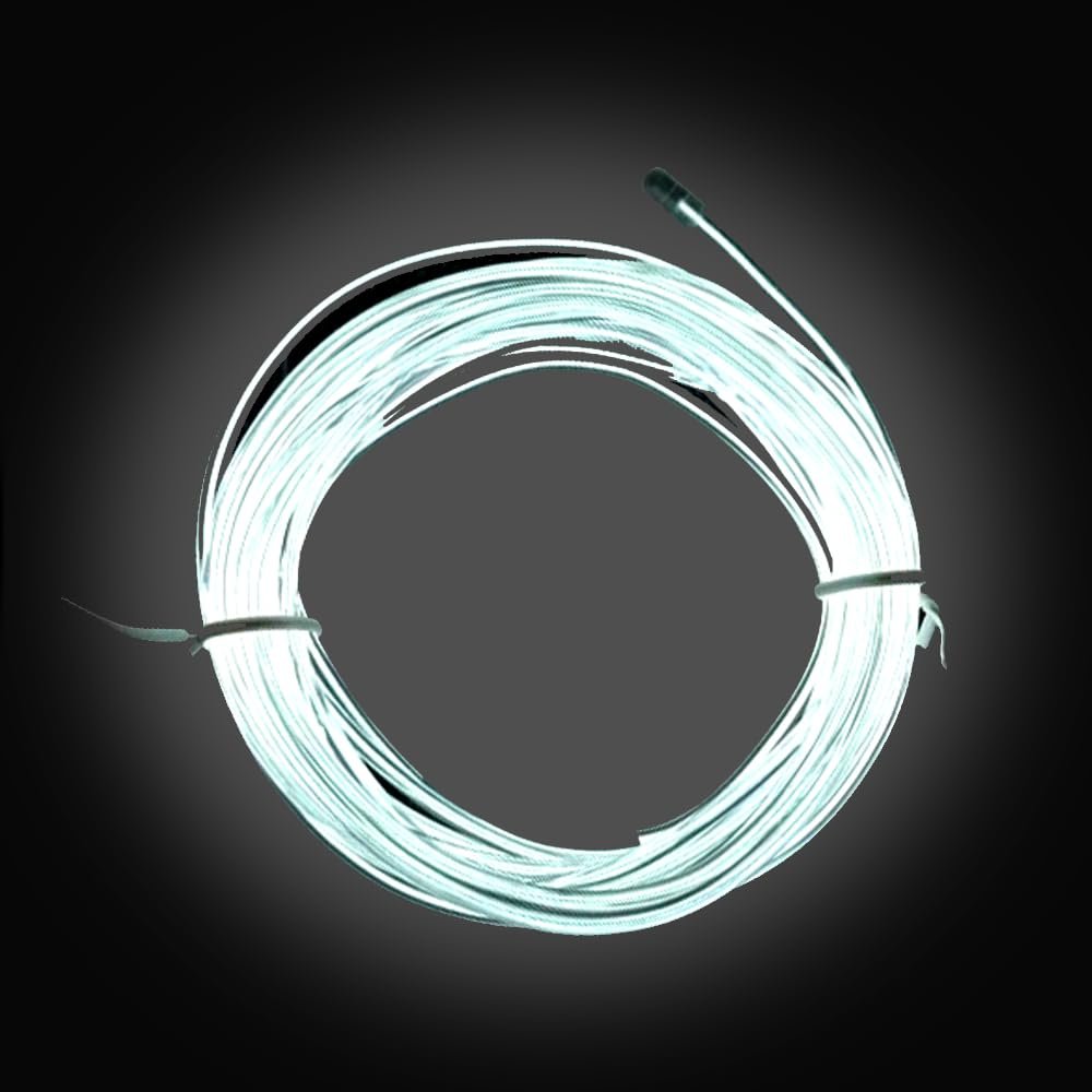 dobestyou White EL Wire -3m Glow-in-The-Dark Electroluminescent Wire with Controller, Waterproof Flexible Light Strip for Halloween Costumes, Cosplay, Rave Parties & DIY Nighttime Decorations