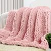 Carriediosa Chunky Knit Throw Blanket 50" X 60", 100% Hand Made Large Chenille Loop Yarn Soft Fluffy Throws for Couch Sofa Bed, Big Crochet Cozy Heavy Thick Cable Woven Blankets, Dusty Pink view 1