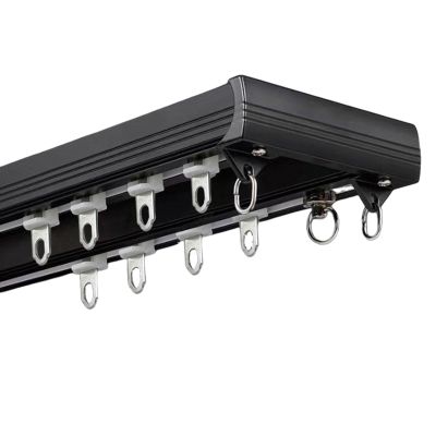 LTSRLL Luxurious Siamese Double Track Ceiling Curtain Track Curtain Rail Wall Mounted for Privacy/Living Room/Bedroom/Room Dividers(Color:Black,Size:A-3m(1.5m*2))