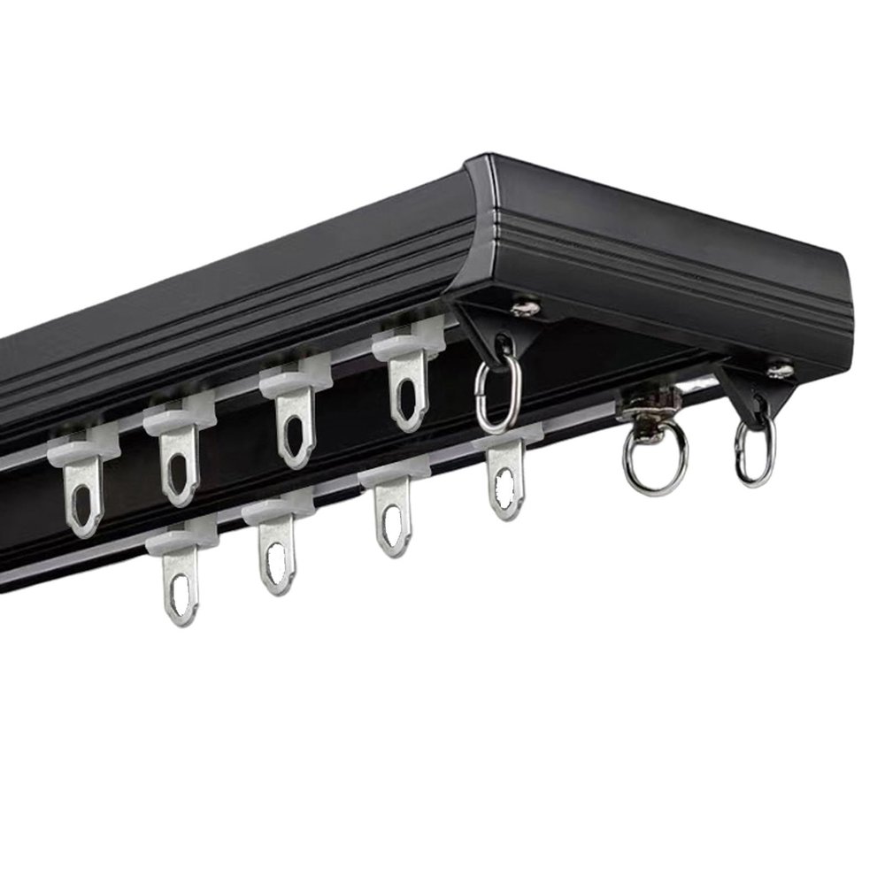 LTSRLL Luxurious Siamese Double Track Ceiling Curtain Track Curtain Rail Wall Mounted for Privacy/Living Room/Bedroom/Room Dividers(Color:Black,Size:A-3m(1.5m*2))