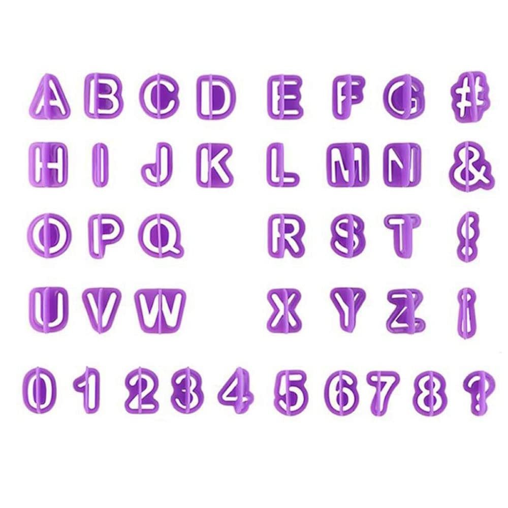 40 Pcs Alphabet Cookie Cutters Set Purple Plastic Letter Icing Cake Decorating Fondant Number Cutters Mould Tools for Sugarcraft Biscuit Pastry Plunger Baking