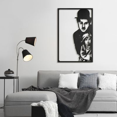 SIGNLEADER Metal Wall Art Decor Chaplin and children Minimalist Modern Abstract Wall Sculpture Hangings Home Decoration for Living Room, Bedroom, Bathroom, Kitchen, Outdoor - 30" Black