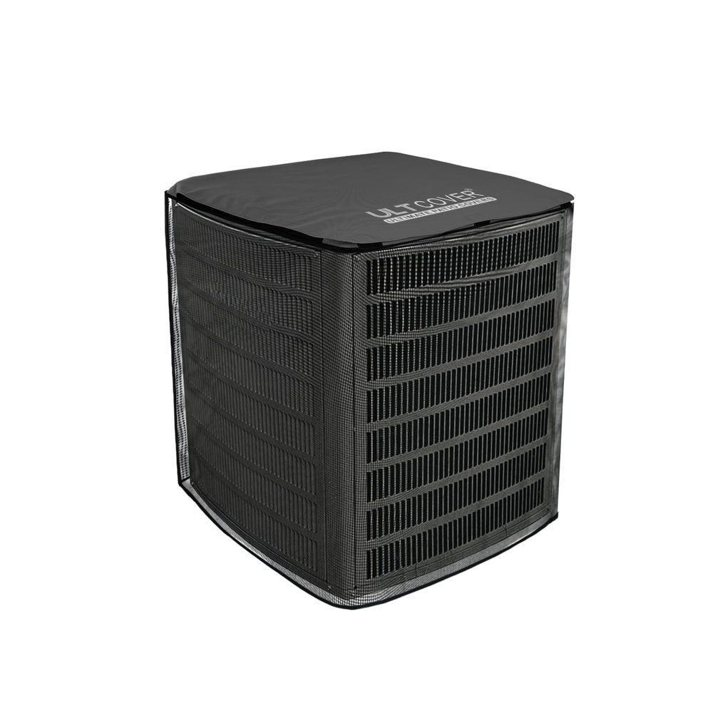 ULTCOVER 2 in 1 Full Mesh with Waterproof Fabric Top Air Conditioner Defender Cover 24W x 24D x 30H inch for Outside AC Units All Seasons Use, Black