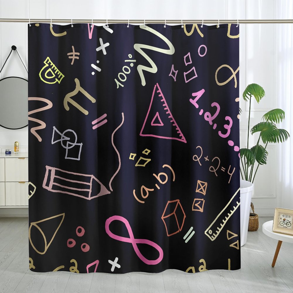 DESIHOM Mathematics Doodle Shower Curtain Sketches Formula Math Themed Shower Curtains for Kids Education Algebra Studies Design Bathroom Decor Polyester Fabric-72" x 72"