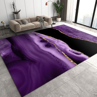 Purple Relief Marble Area Rugs, Gold Plated Yellow Lines Living Room Carpet, Non-Slip Mat Lightweight and Low Profile Light Texture Apply to Dorm Room Kids Room Hallways,58ft/150 * 240cm