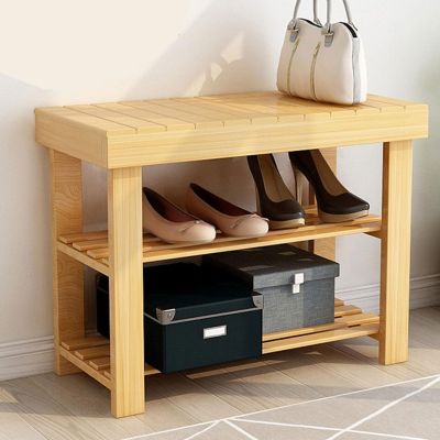 AoForce Bamboo Shoe Rack Bench, Smooth Rounded Corners, Surface Waterproof, Multi-Function, Free Standing Shoe Racks for Bedroom Hallway Closet (Size : 60cm)