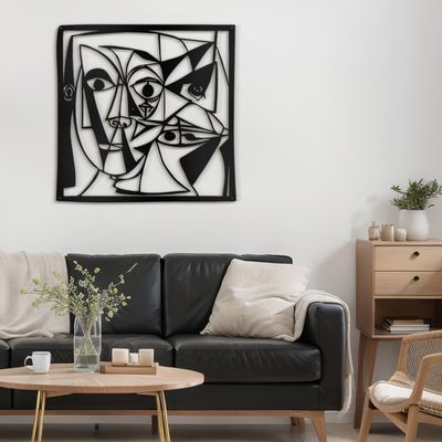SIGNLEADER Metal Wall Art Decor Line Face Aesthetic Minimalist Modern Abstract Wall Sculpture Hangings Home Decoration for Living Room, Bedroom, Bathroom, Kitchen, Outdoor - 36" Black
