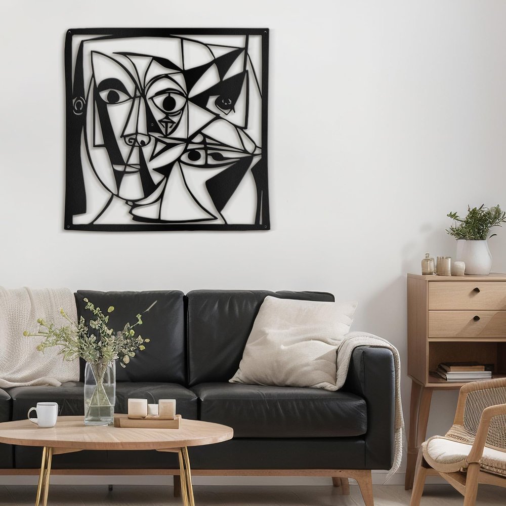 SIGNLEADER Metal Wall Art Decor Line Face Aesthetic Minimalist Modern Abstract Wall Sculpture Hangings Home Decoration for Living Room, Bedroom, Bathroom, Kitchen, Outdoor - 36" Black