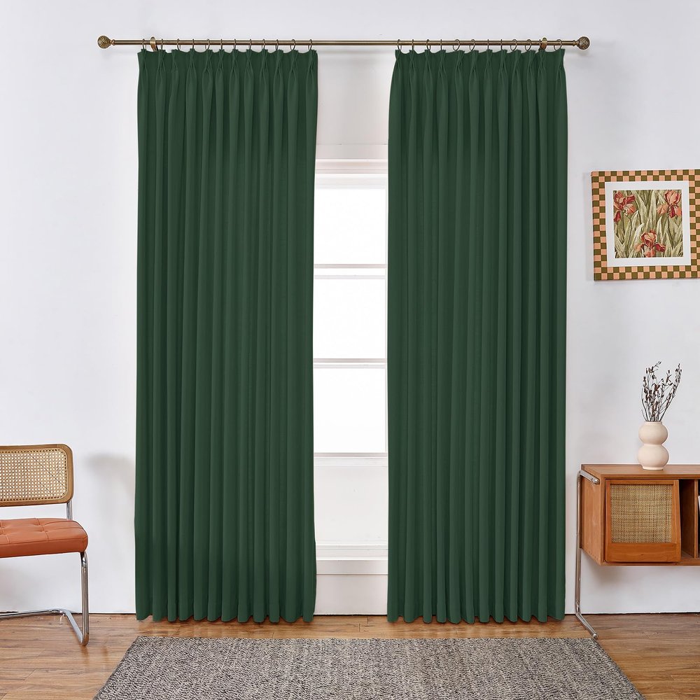 DerF HOME 52 W x 120 L inch Pinch Pleat Unlined Darkening Drape Faux Linen, Franch Moab Linen Drapery Panel for Living Room Patio Door Window for Home Decor (1 Panel) Grandmother Green
