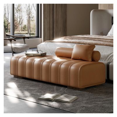 REIK Bedroom End of Bed Bench Faux Leather Upholstered Bed End Bench Modern Bench, Living Room Entry Bedroom Rectangular Bench Ottoman Couch Bench (Color : Orange, Size : 120 * 45 * 43cm)