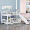 Bellemave Bunk Bed Twin Over Twin with Slide and Stairs, Twin Bunk Bed for Kids, Girls, Boys, Floor Bunk beds with Fence and Door, White view 1