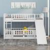Bellemave Bunk Bed Twin Over Twin with Slide and Stairs, Twin Bunk Bed for Kids, Girls, Boys, Floor Bunk beds with Fence and Door, White view 3