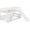 Bellemave Bunk Bed Twin Over Twin with Slide and Stairs, Twin Bunk Bed for Kids, Girls, Boys, Floor Bunk beds with Fence and Door, White view 4