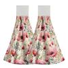 Giwawa Pink Poppy Hanging Kitchen Towel - Floral Leaf Hand Tie Towels Set 2 Spring Summer Flowers Dish Towels with Loops Abstract Leaves Tea Bar Dish Cloths Towel for Home view 1
