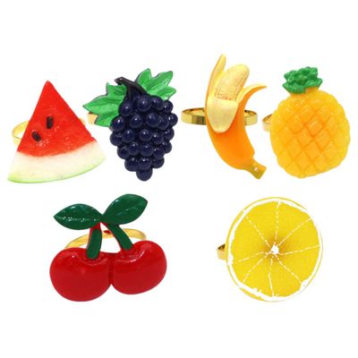 6pcs Fruit-Shaped Napkin Holders Reusable Party Napkin for Table Decor for Restaurants Cafes Weddings and Events Design Featuring Lemon Watermelon Cherry Pineapple and Banana