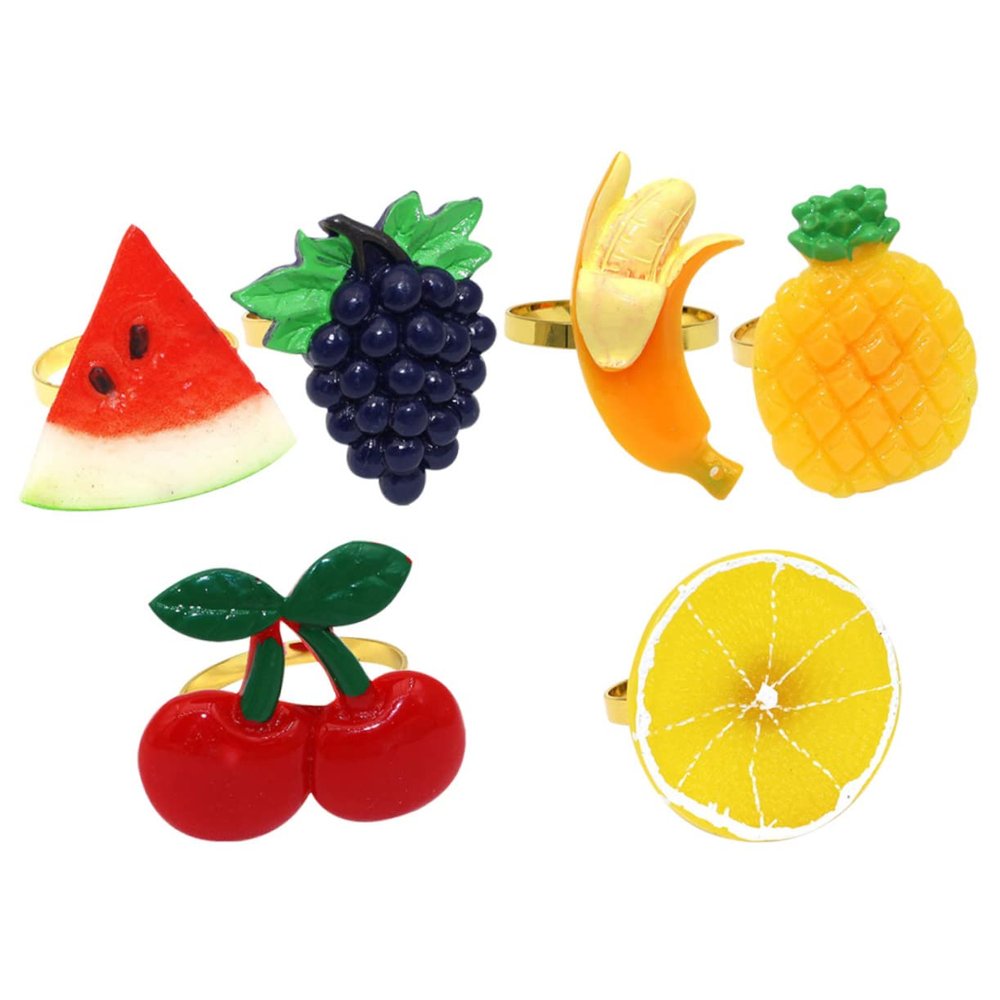 6pcs Fruit-Shaped Napkin Holders Reusable Party Napkin for Table Decor for Restaurants Cafes Weddings and Events Design Featuring Lemon Watermelon Cherry Pineapple and Banana