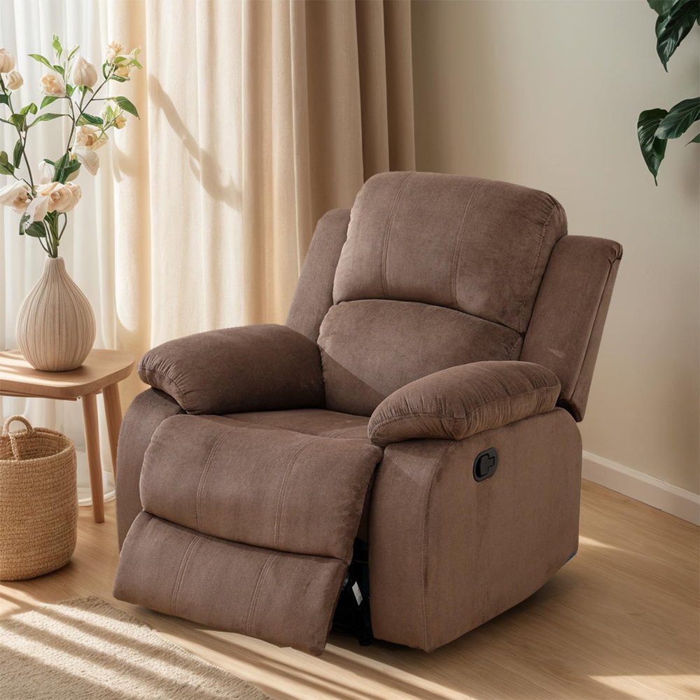 Caberryne Recliner Chair for Living Room Furniture,Linen Fabric Brown Reclining Chair Manual Recliner Sofa Couch Recliner Single Sofa for Living Room(A-Linen Fabric Brown)