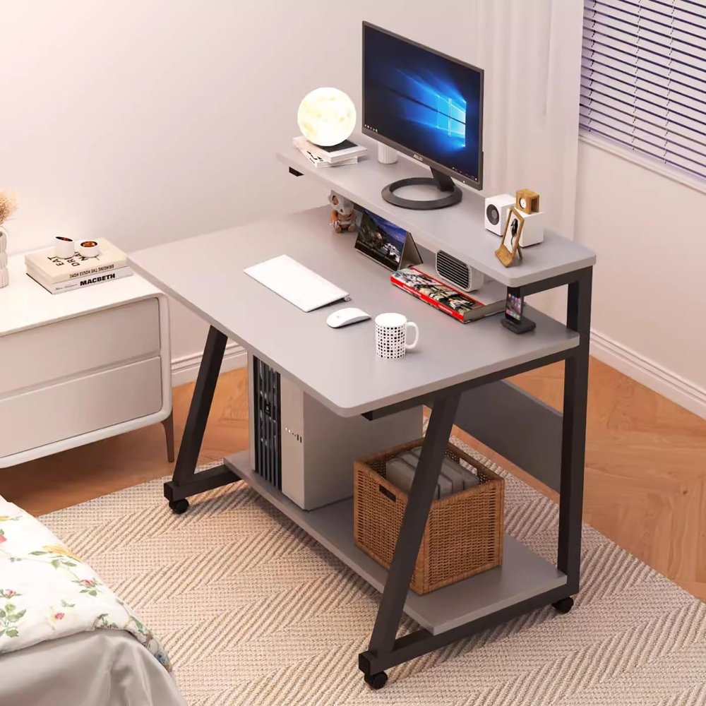 Standup Desk, Small Desk with Stand, Desk, Study Writing Desk, Modern Simple Style Desk for Home Office, Standing Desk(Gray+Black,31.5in/80cm)