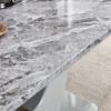 JUFU 63" Faux Marble Dining Table for 6, Modern Rectangular Kitchen & Dining Room Table, Gray Marble-Look MDF Top, U-Shaped Pedestal Base, Easy Assembly view 4