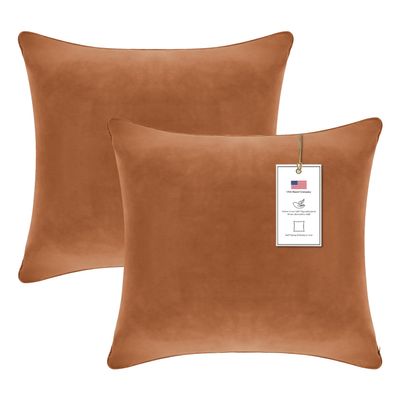 A1HC New Set of 2 Hypoallergenic Fine Soft Velvet Throw Pillow Covers Only, for Sofa, Bed, Vibrant Colors and Hidden Zipper. Enhance Your Living Space with Decorative Pillow 22"x22", Brown Derby