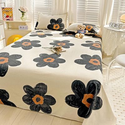 Wellboo Floral Bed Sheet Set Queen - Black & White Botanical Flat Sheets with Beige Sunflowers, Fitted & Flat Sheets, 3D Large Flower Bedding Sheets for Women, Girls & Teens