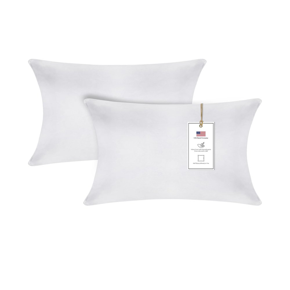 A1 Home Collections Down Alternative Throw Insert, Ready to Use Pillow Pack of 2, 12"x20", White