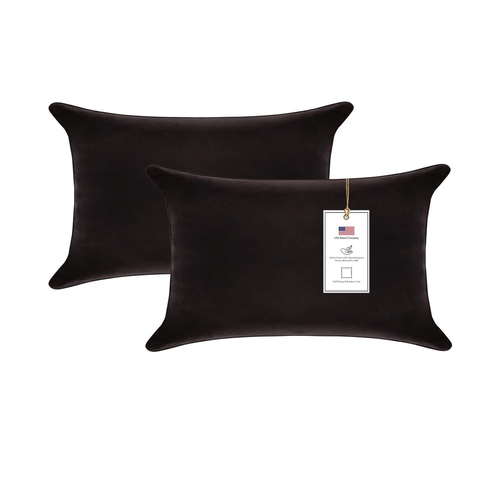 A1 Home Collections A1HC Throw Pillows, Down Alternative Filled Ready to Use Decorative Throw Pillows, Pack of 2, Smoky Black - 12"x20"