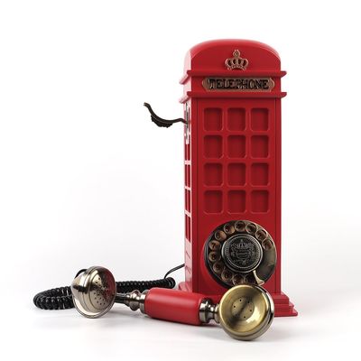 QUOXO Retro Phonebooth Recording Audio Guest Book Phone for Wedding, Vintage Guestbook Telephone Booth (red)