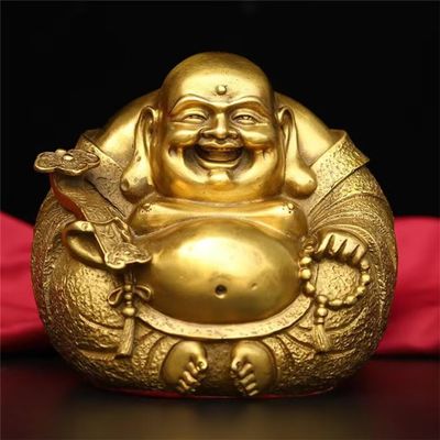 burid Pure Copper Maitreya Buddha Feng Shui Statue Laughing Big Belly Buddha Sculpture Office Decoration Crafts Gift Buddha Statues