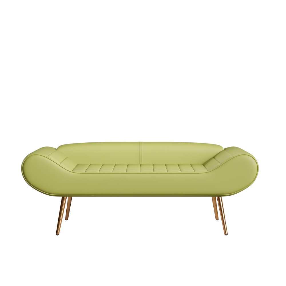 SPOFLYINN 57 Inch Sofa Stool Bench with Armrest Backrest Metal Leg 400lbs Load Capacity PVC Fabric Curved Sofa for Bedroom End of Bed Green