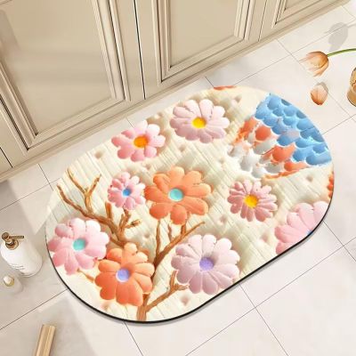 3D Oil Painting Style Bathroom Rug Mat Extra Soft and Absorbent Bath Rugs, Rubber Non-Slip Entrance Rug Bath Flower Pattern Carpet, Bath Mats for Bathroom Floor, Tub and Shower (Color : B, Size : 23