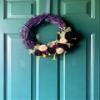 Purple Grapevine Wreath with Bones and Felt Leaves & Flowers - Purple Halloween Wreath - Green Witch - Fall Wreath view 2