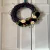Purple Grapevine Wreath with Bones and Felt Leaves & Flowers - Purple Halloween Wreath - Green Witch - Fall Wreath view 3