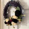Purple Grapevine Wreath with Bones and Felt Leaves & Flowers - Purple Halloween Wreath - Green Witch - Fall Wreath view 4