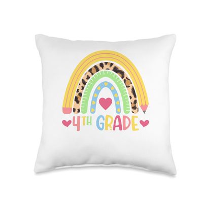 Cute Fourth Grade Teacher Appreciation Teacher Rainbow 4th Grade Teaching Throw Pillow, 16x16, Multicolor