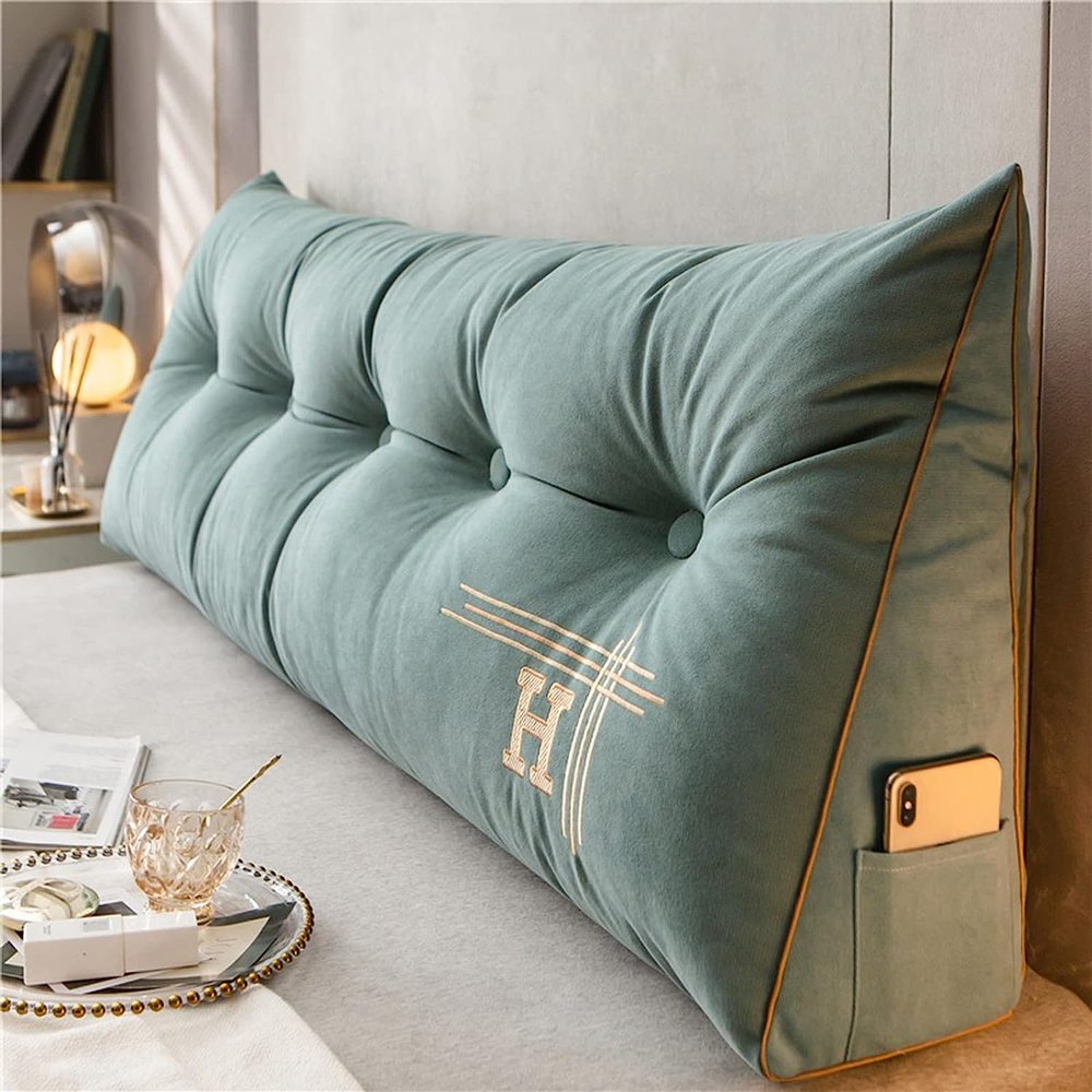 MGEMJMJ Triangular Headboard Pillow, King Size Bedside Cushion, Headboard Cushion Wedge Backrest Support Cushion(Size:60cm/23.6in,Color:Blue)