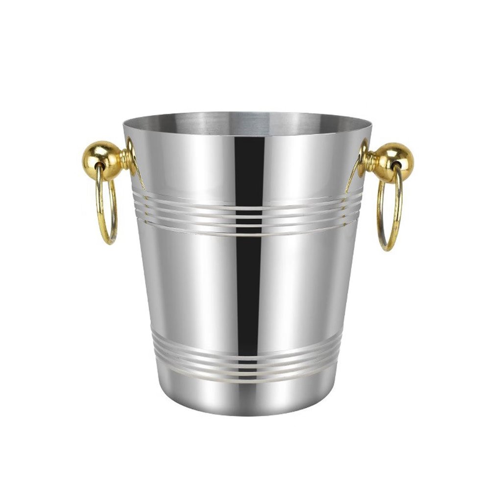 ice cube bucket Ice Bucket, Polished Stainless Steel Metal Bucket With Golden Carry Handles, Wine Bucket Chiller, Beverage Tub for Parities, Picnics, Camping, Outdoor Bar Use, Silver ice buckets for b