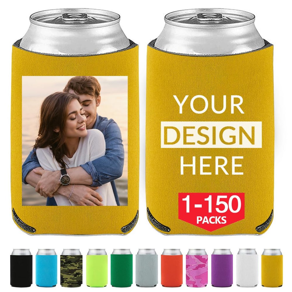 Custom Beer Can Coolers Personalized Can Cooler Huggie Sleeve Customize Soft Drink Coolies Collapsible Insulators Bulk for 12 oz 16 oz Beverage Soda Cans Cover Quality Neoprene Bottle Cooler 1-150pcs
