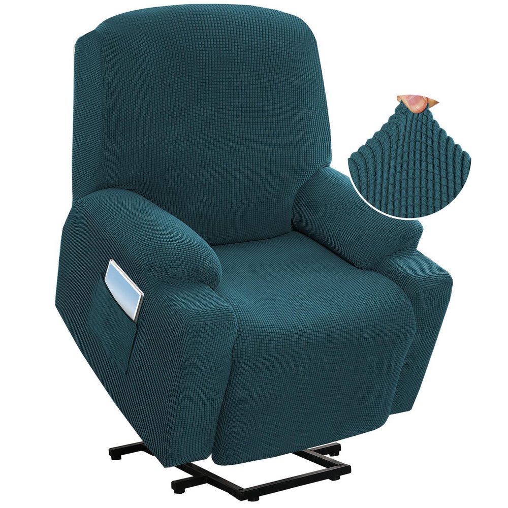 H.VERSAILTEX Stretch Couch Cover Recliner Cover Electric Power Lift Recliner Chair Cover Fitted Standard Large Power Lift Recliner with Side Pocket, Soft Thick Jacquard(Single Seat, Deep Teal)