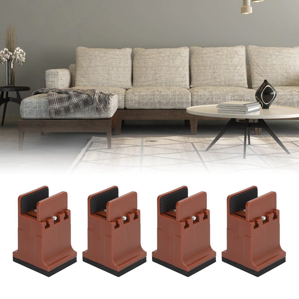 Gavigain 4Pcs Heavy Duty Furniture Pads,Tunable Furniture Risers with Screw Clamp Rubber Bed Couch Risers for Heavy Duty Furniture (Brown)