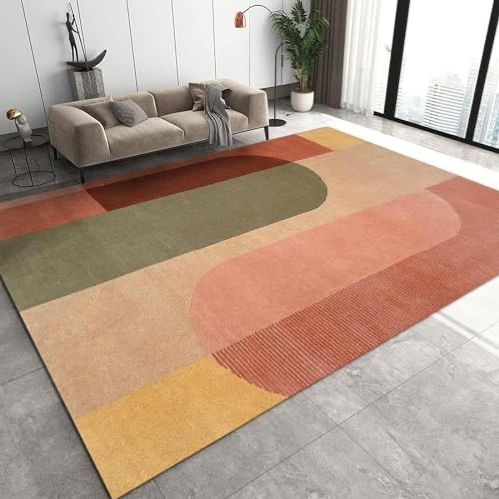 ERAYNA Vintage Mid Century Geometry Art Area Rugs, Brown Pink Green Yellow Soft Washable Carpet, Upholstery Rug with Non-Slip Backing for Kids Boys Girls Bedroom Living Room Dining Room 2ftx3ft