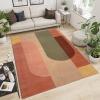 ERAYNA Vintage Mid Century Geometry Art Area Rugs, Brown Pink Green Yellow Soft Washable Carpet, Upholstery Rug with Non-Slip Backing for Kids Boys Girls Bedroom Living Room Dining Room 2ftx3ft view 2