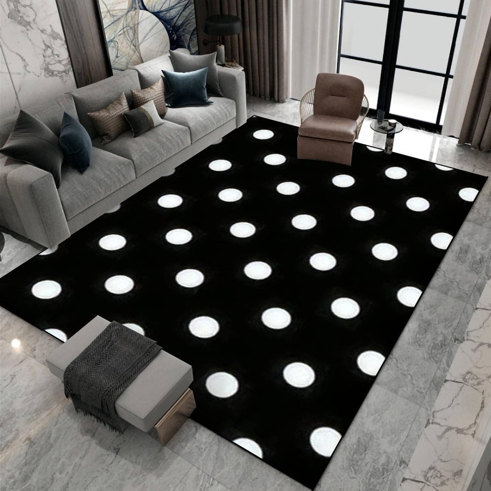 WILARE Area Rugs 3x4ft, Black and White Polka Dot Abstract Kids Rugs, Living Room Decor Rug, Non-Slip Large Area Easy to Clean for Kids Boys Girls Bedroom Game Room