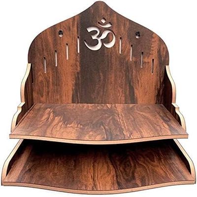 Assemble Required Pooja Mandir for Home Wall Hanging MDF Wooden Temple with Door Size (29 x 29 x 26.5 cm Brown) (Design 14)